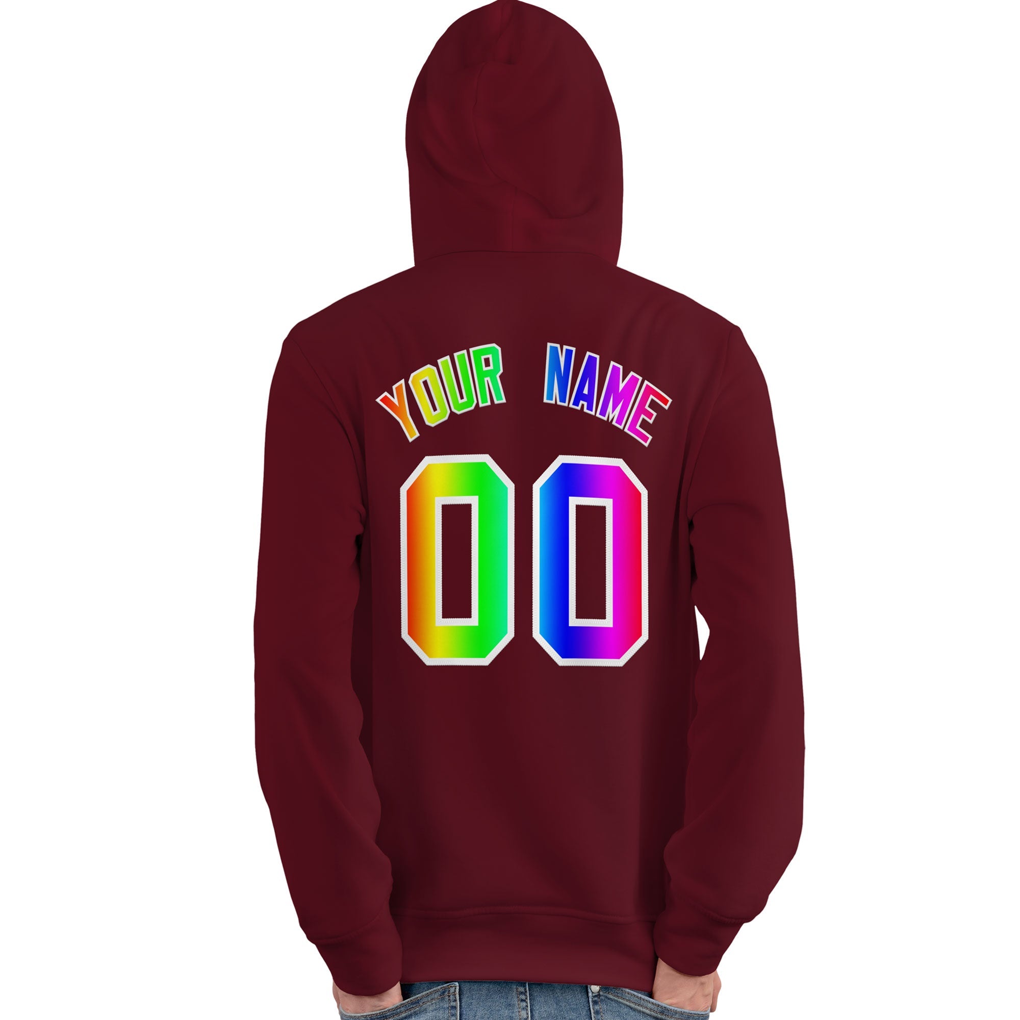 Custom Crimson Personalized Rainbow Color Font Team Pullover Sweatshirt Hoodie