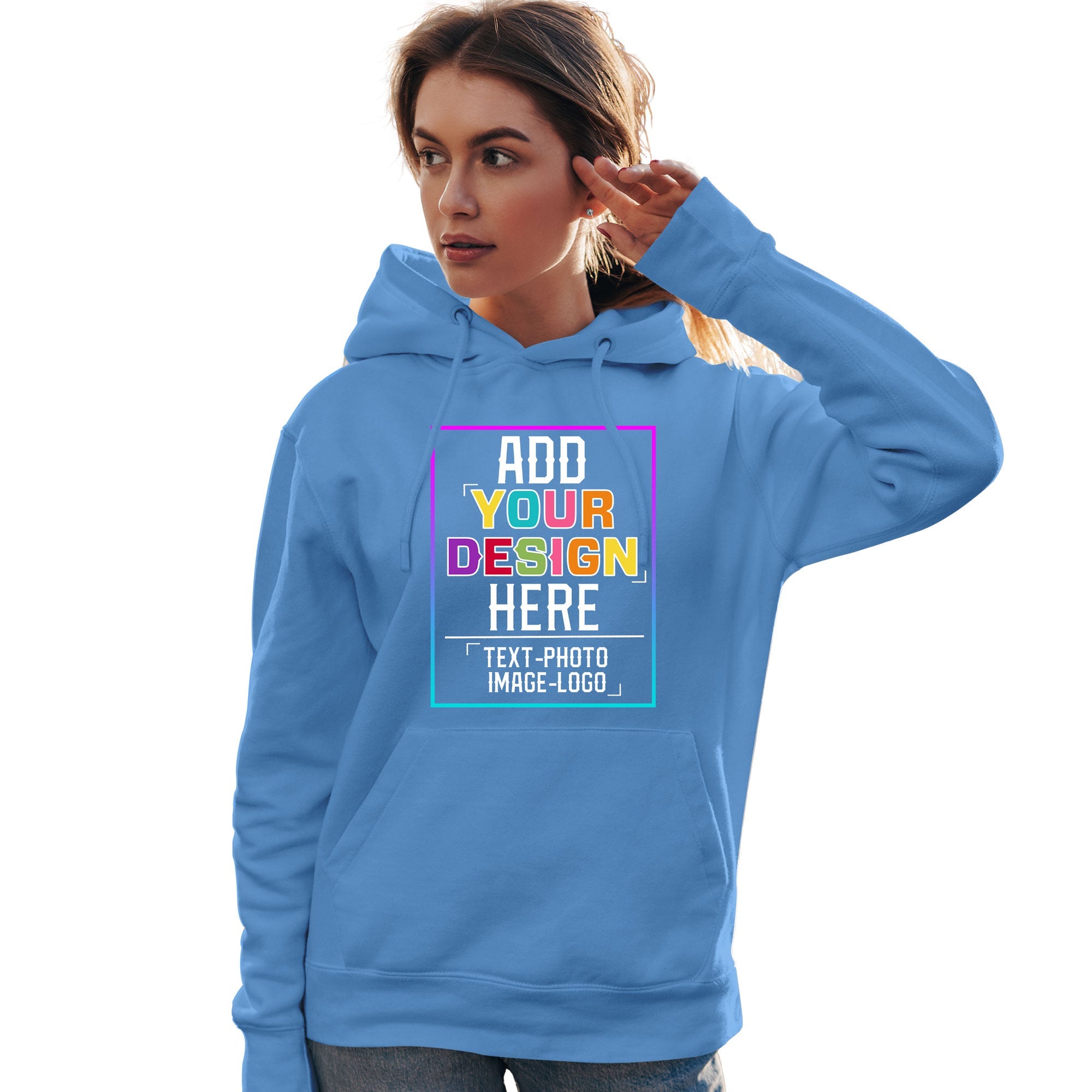 Custom Powder Blue Personalized Rainbow Color Font Team Pullover Sweatshirt Hoodie