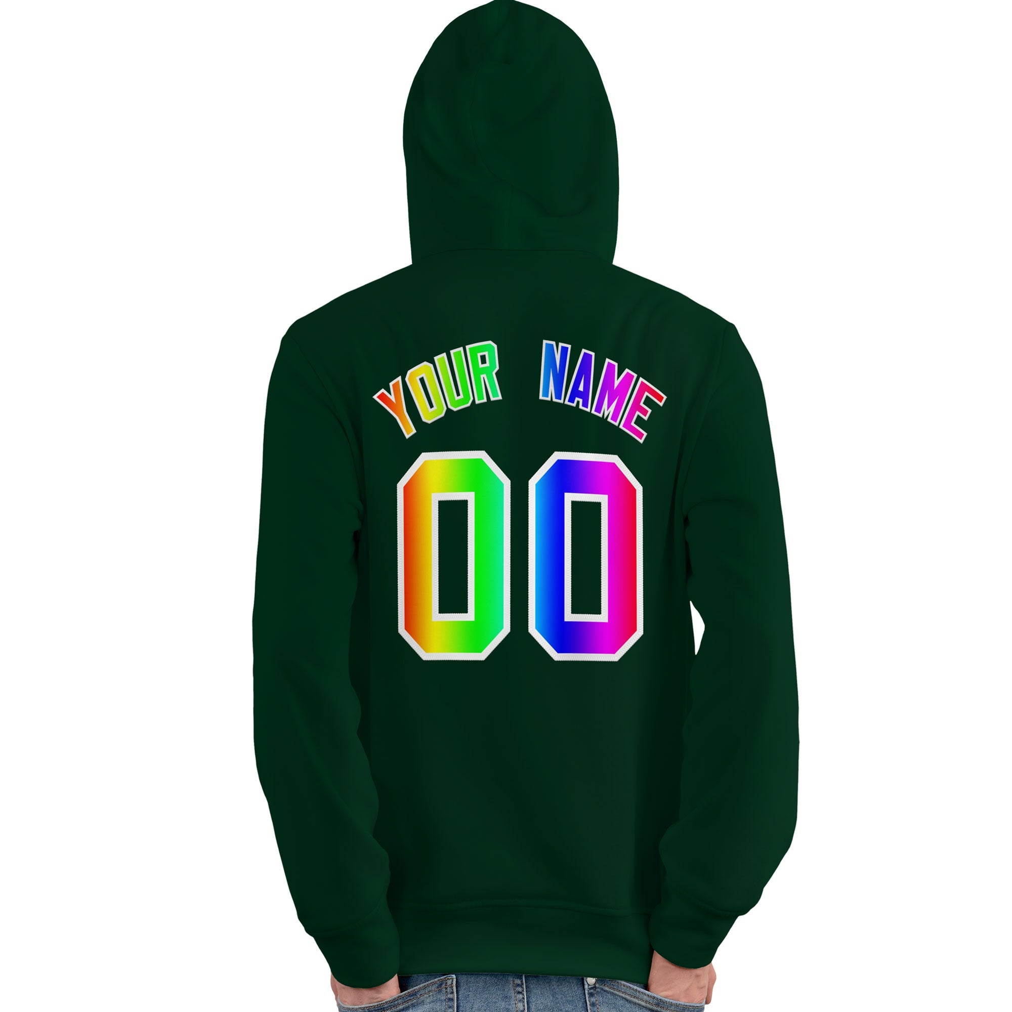 Custom Green Personalized Rainbow Color Font Team Pullover Sweatshirt Hoodie