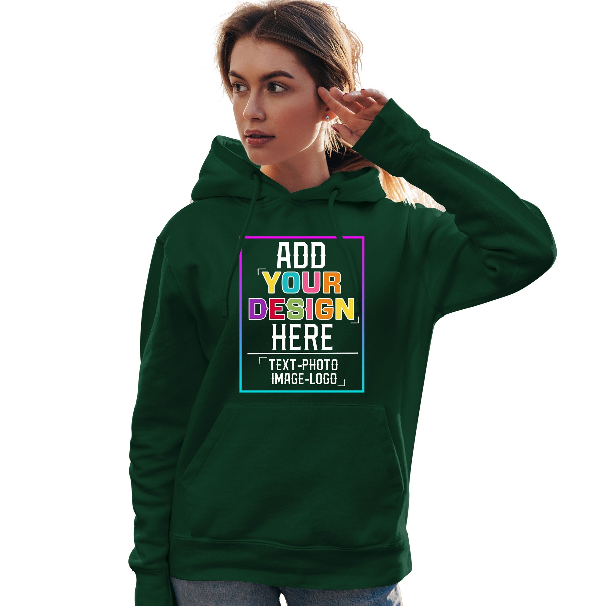 Sweat à capuche personnalisé vert personnalisé avec police de couleur arc-en-ciel