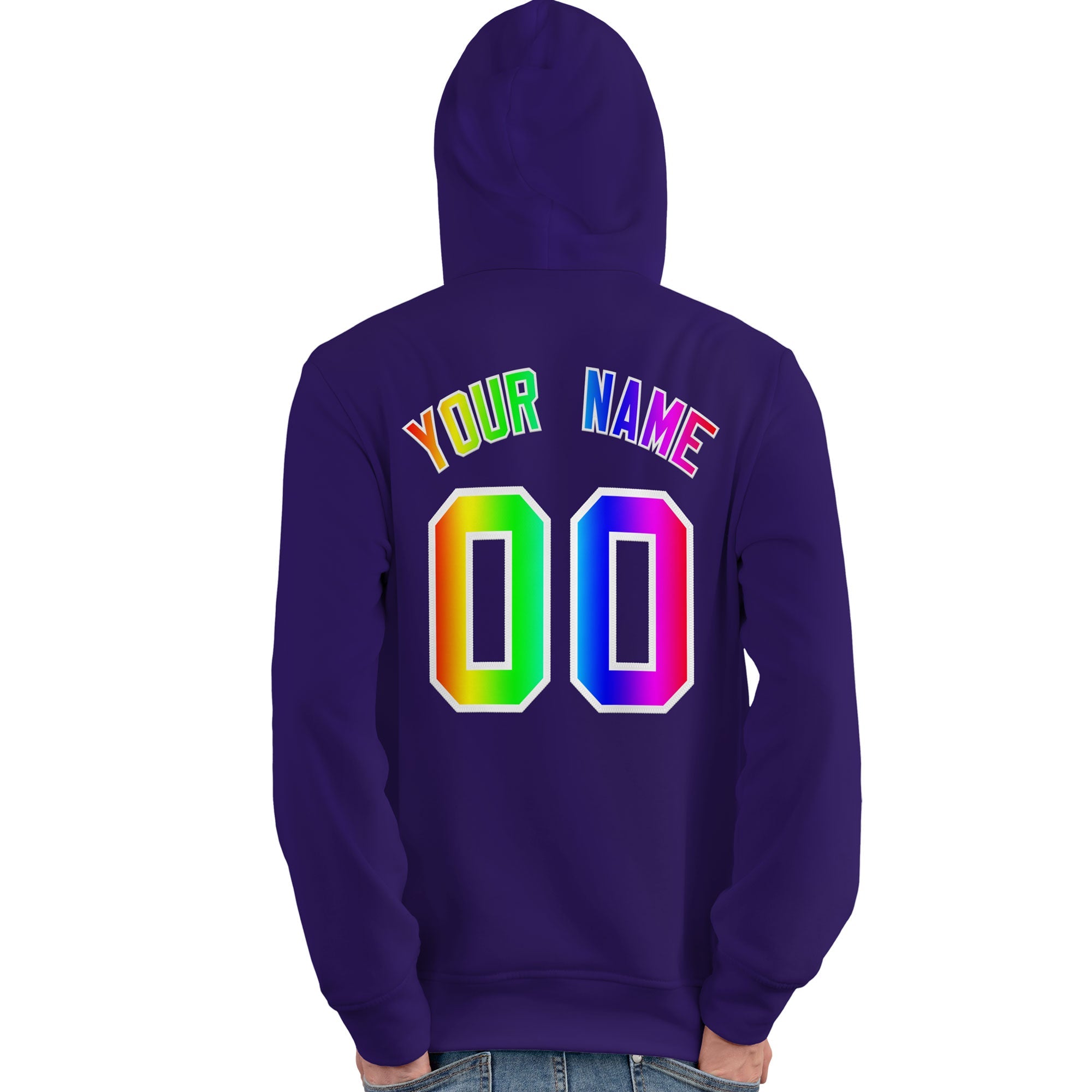 Custom Purple Personalized Rainbow Color Font Team Pullover Sweatshirt Hoodie