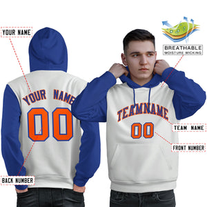 Custom White Royal-Orange Raglan Sleeves Pullover Personalized Sweatshirt Hoodie