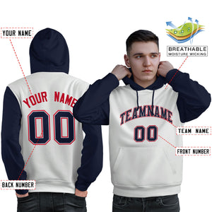 Custom White Navy-Red Raglan Sleeves Pullover Personalized Sweatshirt Hoodie