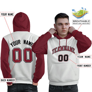 Custom White Crimson-Black Raglan Sleeves Pullover Personalized Sweatshirt Hoodie