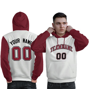 Custom White Crimson-Black Raglan Sleeves Pullover Personalized Sweatshirt Hoodie