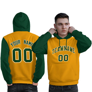 Custom Gold Green-White Raglan Sleeves Pullover Personalized Sweatshirt Hoodie