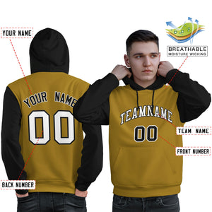 Custom Old Gold White-Black Raglan Sleeves Pullover Personalized Sweatshirt Hoodie