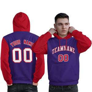 Custom Purple White-Red Raglan Sleeves Pullover Personalized Sweatshirt Hoodie