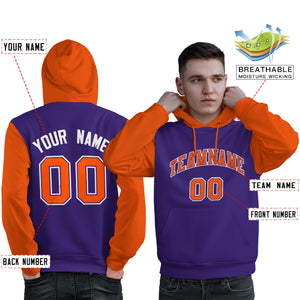 Custom Purple Orange-White Raglan Sleeves Pullover Personalized Sweatshirt Hoodie