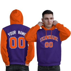 Custom Purple Orange-White Raglan Sleeves Pullover Personalized Sweatshirt Hoodie