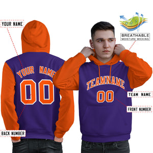 Custom Purple Orange-White Raglan Sleeves Pullover Personalized Sweatshirt Hoodie