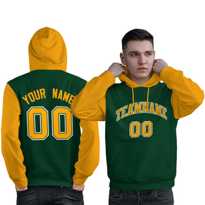 Custom Green Gold-White Raglan Sleeves Pullover Personalized Sweatshirt Hoodie