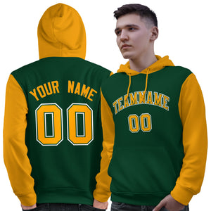 Custom Green Gold-White Raglan Sleeves Pullover Personalized Sweatshirt Hoodie