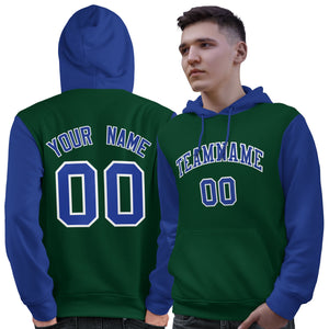 Custom Green Royal-White Raglan Sleeves Pullover Personalized Sweatshirt Hoodie