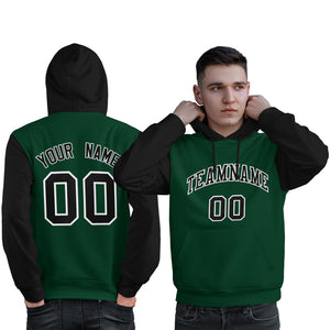 Custom Green Black-White Raglan Sleeves Pullover Personalized Sweatshirt Hoodie