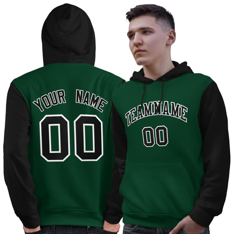 Custom Green Black-White Raglan Sleeves Pullover Personalized Sweatshirt Hoodie