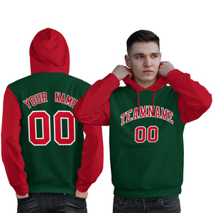 Custom Green Red-White Raglan Sleeves Pullover Personalized Sweatshirt Hoodie