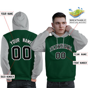 Custom Green Black-Gray Raglan Sleeves Pullover Personalized Sweatshirt Hoodie