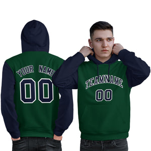 Custom Green Navy-White Raglan Sleeves Pullover Personalized Sweatshirt Hoodie