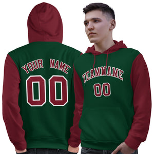 Custom Green Crimson-White Raglan Sleeves Pullover Personalized Sweatshirt Hoodie