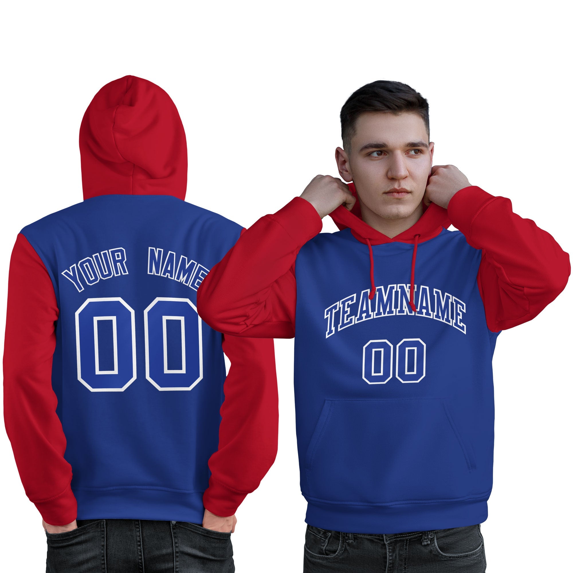 Custom Royal White-Red Raglan Sleeves Pullover Personalized Sweatshirt Hoodie