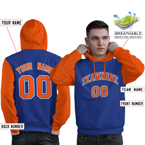 Custom Royal Orange-White Raglan Sleeves Pullover Personalized Sweatshirt Hoodie