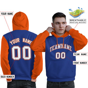 Custom Royal White-Orange Raglan Sleeves Pullover Personalized Sweatshirt Hoodie