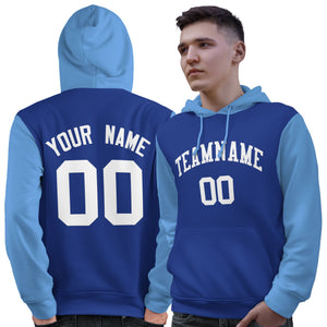 Custom Royal White-Light Blue Raglan Sleeves Pullover Personalized Sweatshirt Hoodie