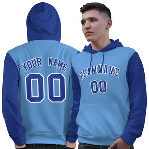 Custom Light Blue Royal-White Raglan Sleeves Pullover Personalized Sweatshirt Hoodie