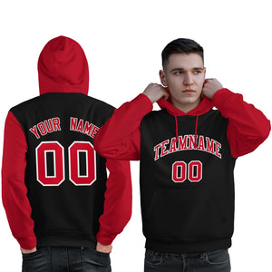 Custom Black Red-White Raglan Sleeves Pullover Personalized Sweatshirt Hoodie