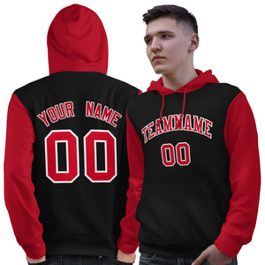 Custom Black Red-White Raglan Sleeves Pullover Personalized Sweatshirt Hoodie