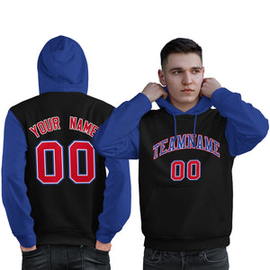 Custom Black Royal-Red Raglan Sleeves Pullover Personalized Sweatshirt Hoodie