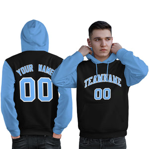 Custom Black Light Blue-White Raglan Sleeves Pullover Personalized Sweatshirt Hoodie