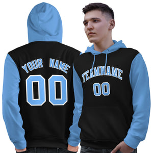 Custom Black Light Blue-White Raglan Sleeves Pullover Personalized Sweatshirt Hoodie