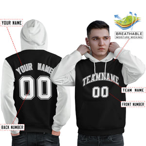 Custom Black White-Gray Raglan Sleeves Pullover Personalized Sweatshirt Hoodie