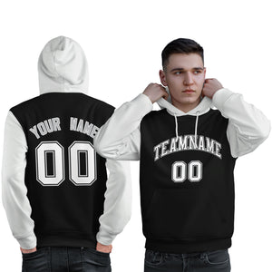 Custom Black White-Gray Raglan Sleeves Pullover Personalized Sweatshirt Hoodie