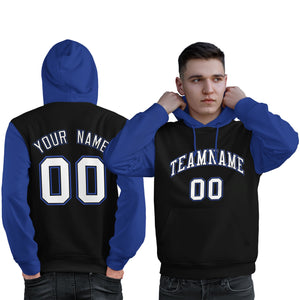 Custom Black White-Royal Raglan Sleeves Pullover Personalized Sweatshirt Hoodie