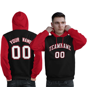 Custom Black White-Red Raglan Sleeves Pullover Personalized Sweatshirt Hoodie