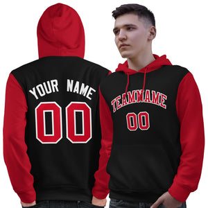 Custom Black Red-White Raglan Sleeves Pullover Personalized Sweatshirt Hoodie