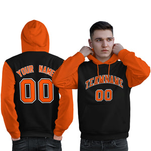 Custom Black Orange-White Raglan Sleeves Pullover Personalized Sweatshirt Hoodie