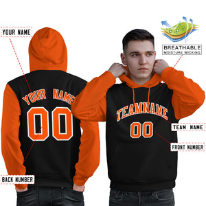 Custom Black Orange-White Raglan Sleeves Pullover Personalized Sweatshirt Hoodie