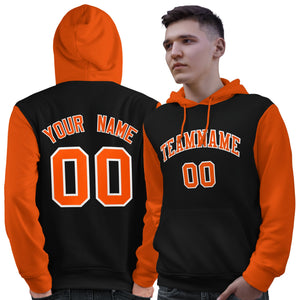 Custom Black Orange-White Raglan Sleeves Pullover Personalized Sweatshirt Hoodie