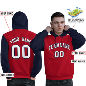 Custom Red White-Navy Raglan Sleeves Pullover Personalized Sweatshirt Hoodie