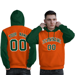 Custom Orange Green-White Raglan Sleeves Pullover Personalized Sweatshirt Hoodie