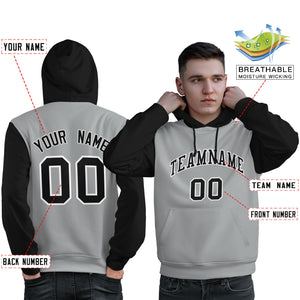 Custom Gray Black-White Raglan Sleeves Pullover Personalized Sweatshirt Hoodie