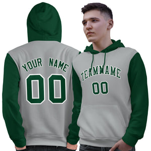 Custom Gray Green-White Raglan Sleeves Pullover Personalized Sweatshirt Hoodie