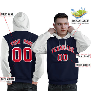 Custom Navy Red-White Raglan Sleeves Pullover Personalized Sweatshirt Hoodie