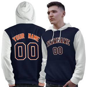 Custom Navy Orange-White Raglan Sleeves Pullover Personalized Sweatshirt Hoodie