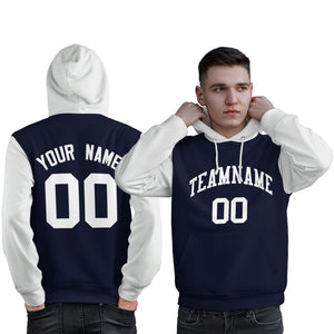 Custom Navy White Raglan Sleeves Pullover Personalized Sweatshirt Hoodie