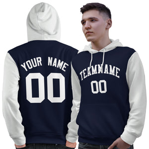 Custom Navy White Raglan Sleeves Pullover Personalized Sweatshirt Hoodie